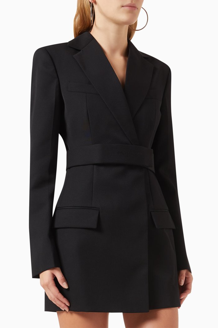 

Logo Belted Blazer Mini Dress in Wool, Black