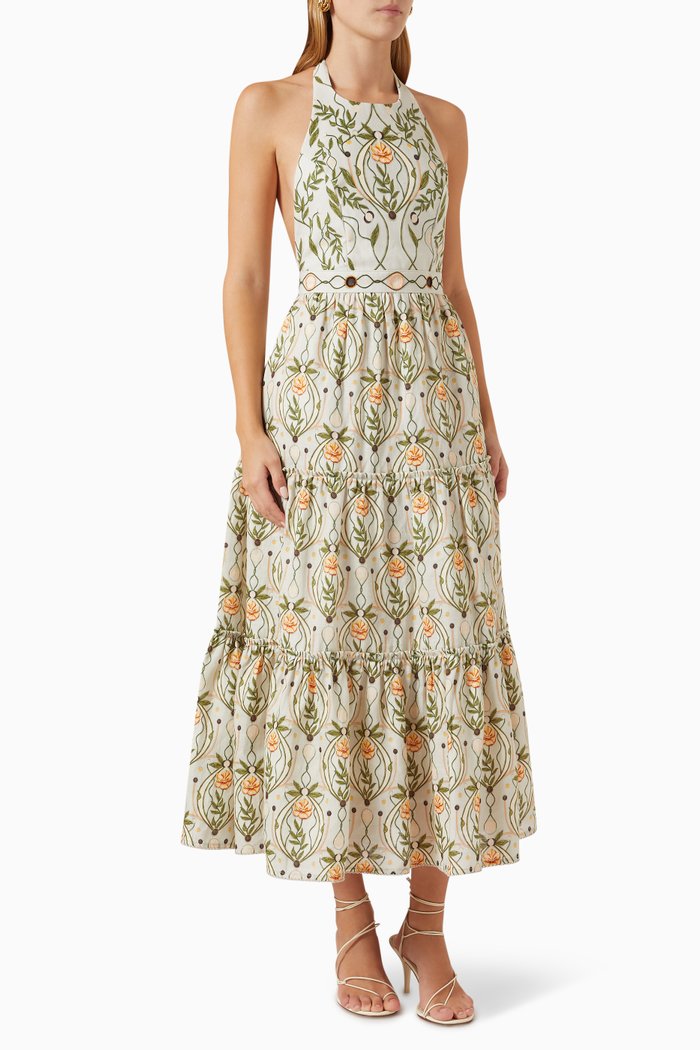 

Consuelo Halterneck Dress in Linen, Green