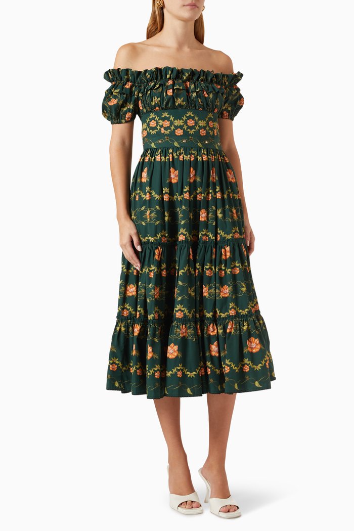

Banana Off-the-shoulders Midi Dress, Multicolour