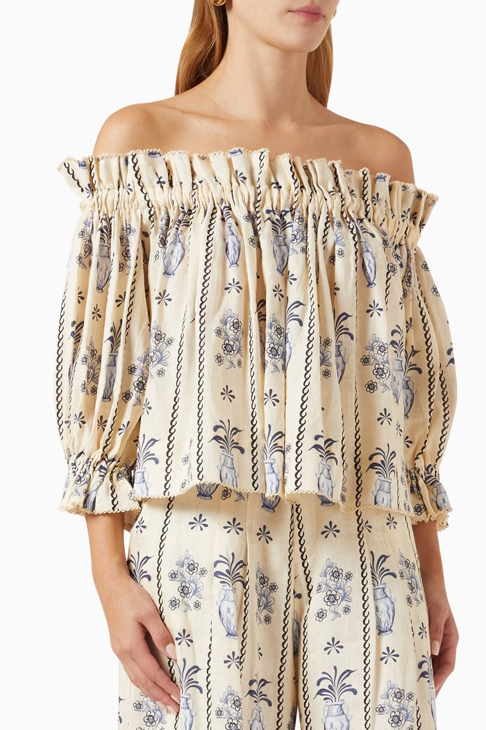 

Urucu Off-shoulder Blouse in Linen, Multicolour