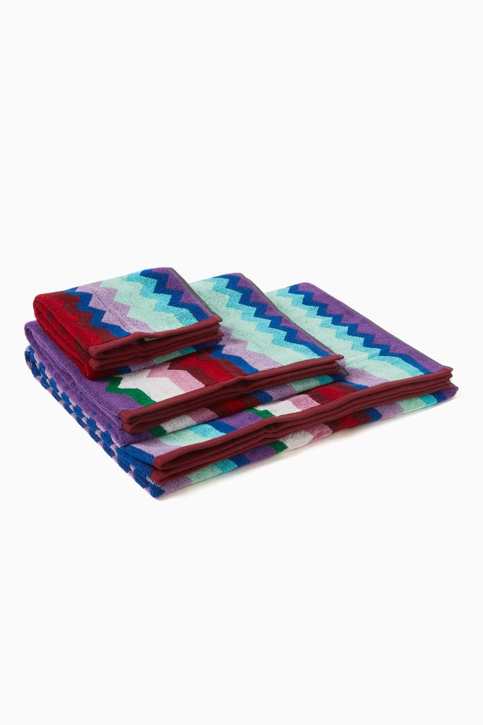 

3-piece Zig-zag Print Towel Set in Cotton, Blue