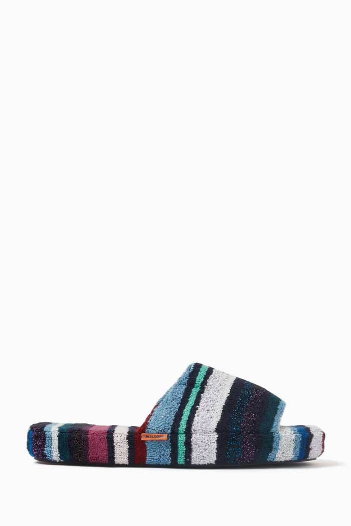 Chandler Open Slippers in Terry, Blue