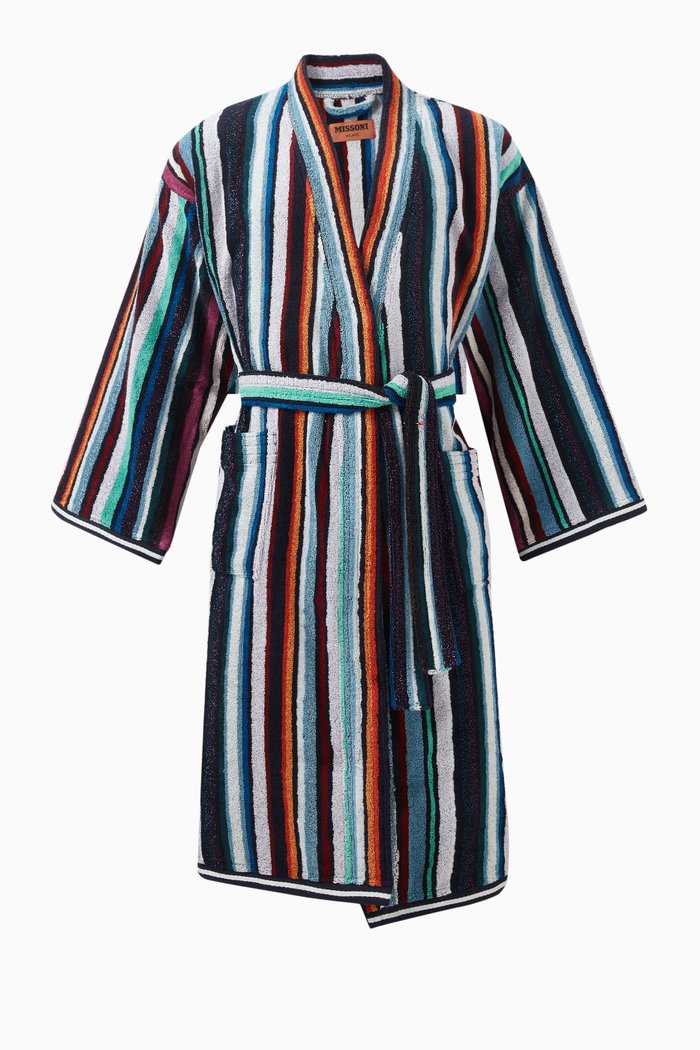 Chandler Bathrobe in Lamé Terrycloth, Blue
