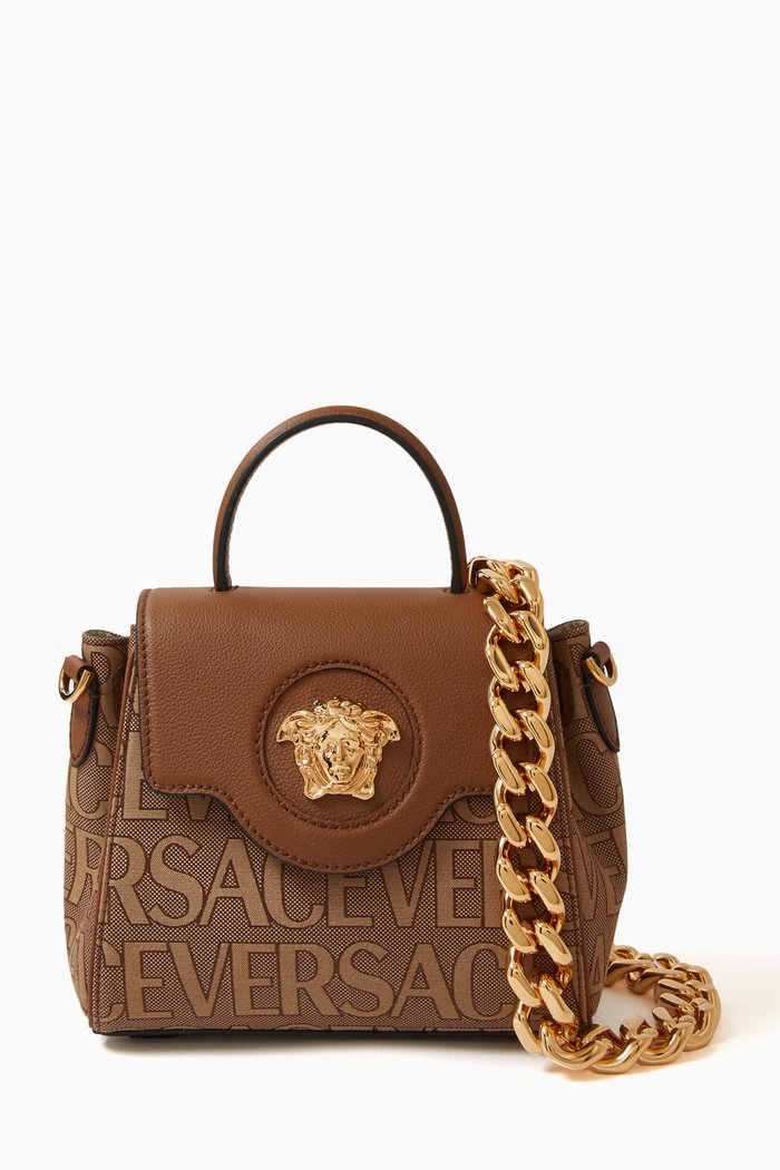 La Medusa Small Handbag in Leather & Jacquard, Multicolour