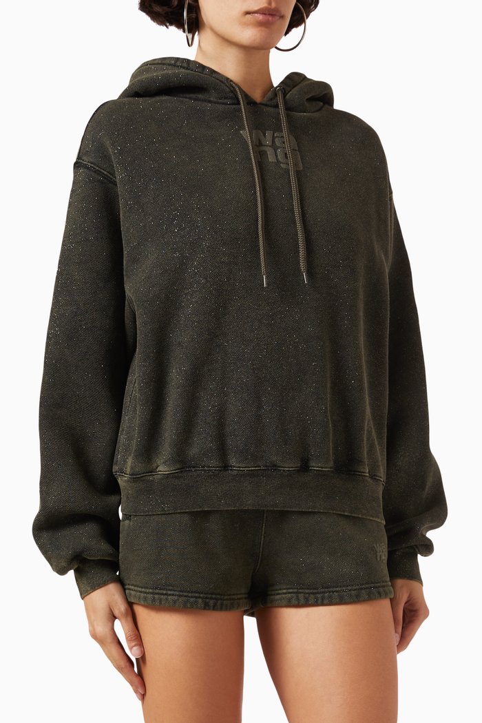 

Puff-logo Hoodie in Glitter-terry, Green