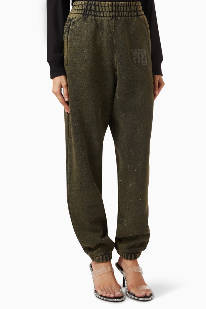 

High-rise Glitter Track Pants in Terry, Green