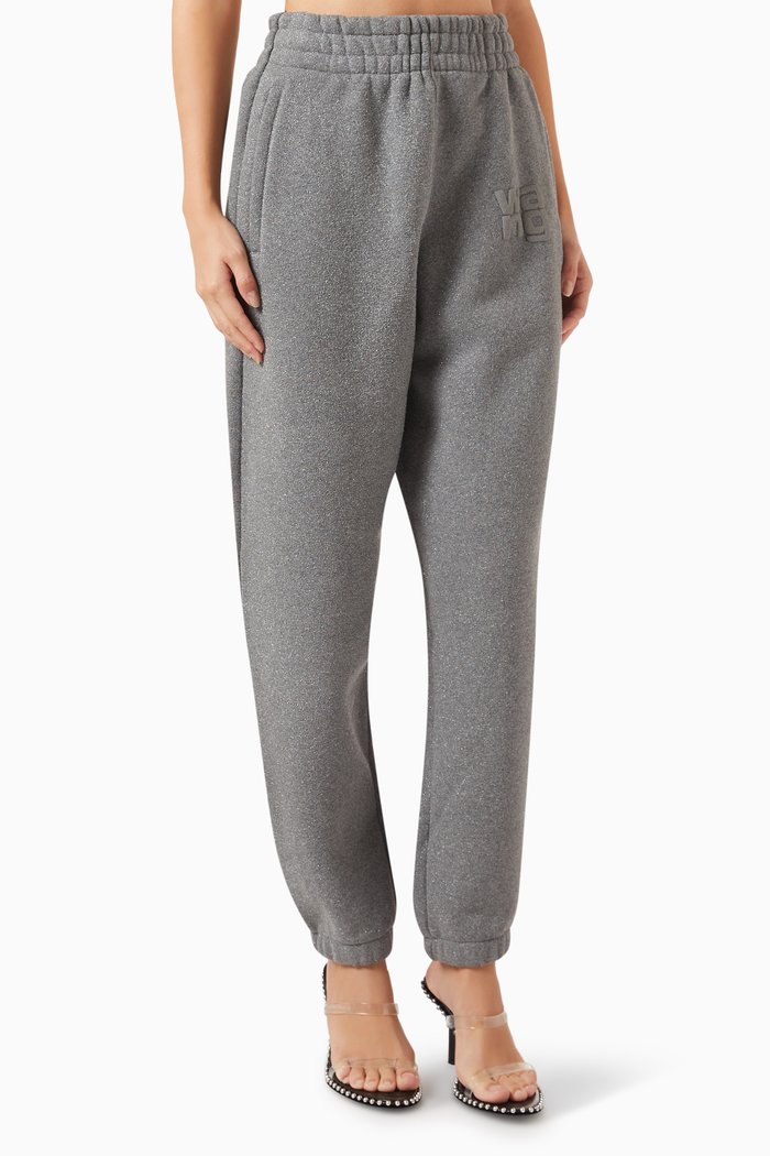 

High-rise Glitter Track Pants in Terry, Grey