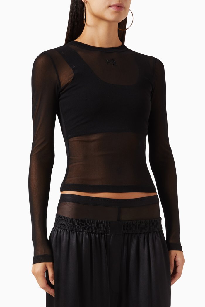 

Long-sleeve Top in Mesh, Black