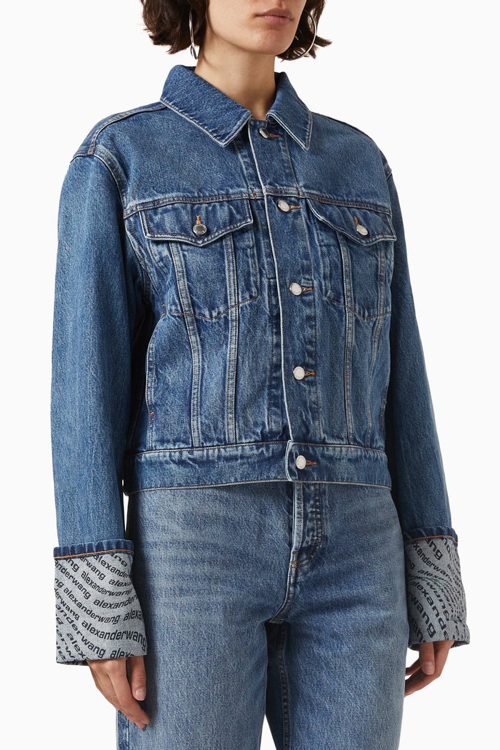 

Wave Cuff Trucker Jacket in Denim, Blue