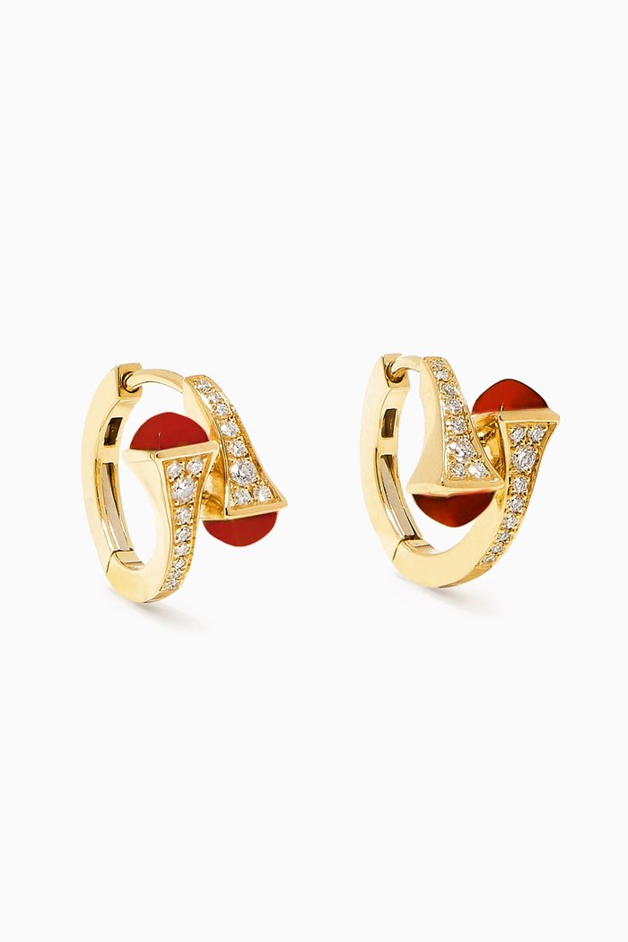 

Cleo Diamond & Coral Huggie Earrings in 18kt Gold, Yellow