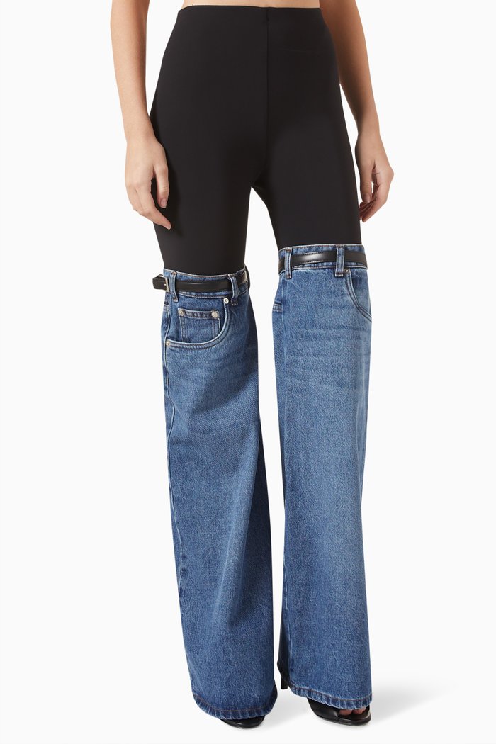

Hybrid Flared Pants in Jersey & Denim, Black