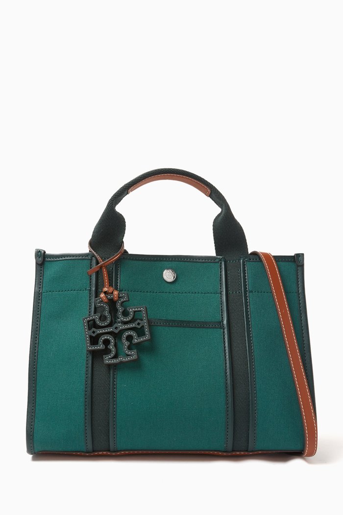 Small Tory Tote in Cotton Canvas, Green