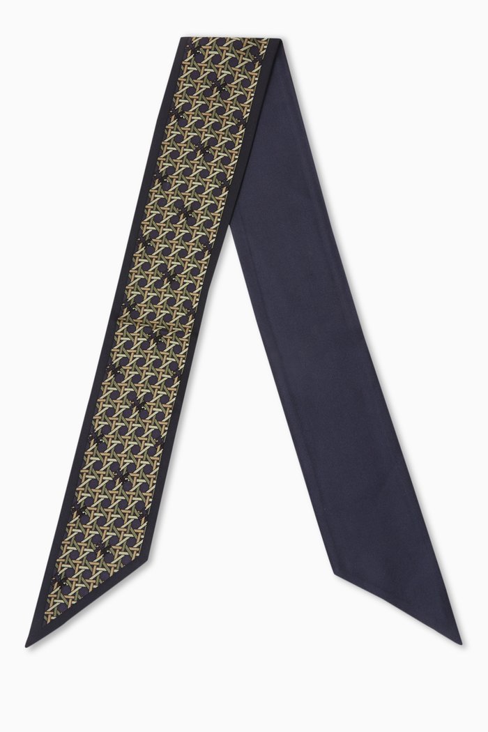 Basketweave Reversible Ribbon Tie in Silk, Blue