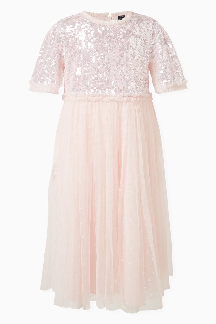 Mila Gloss Embellished Dress in Tulle, Pink
