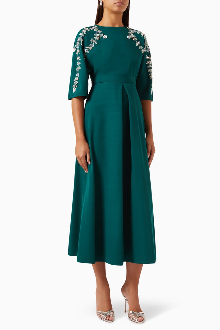 

Embellished Dress in Stretch-crepe, Green