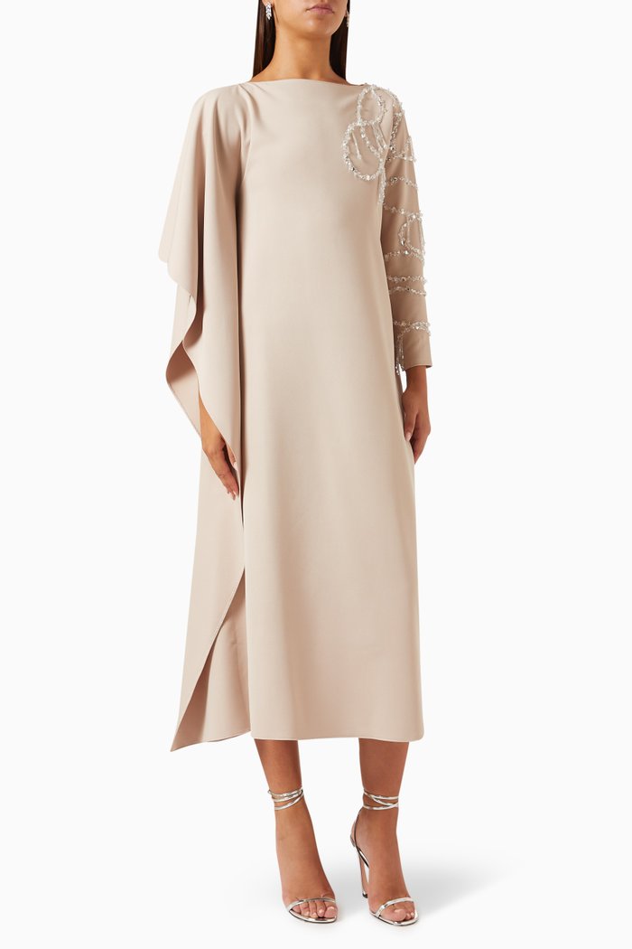 

Embellished Kaftan in Stretch-crepe, Neutral