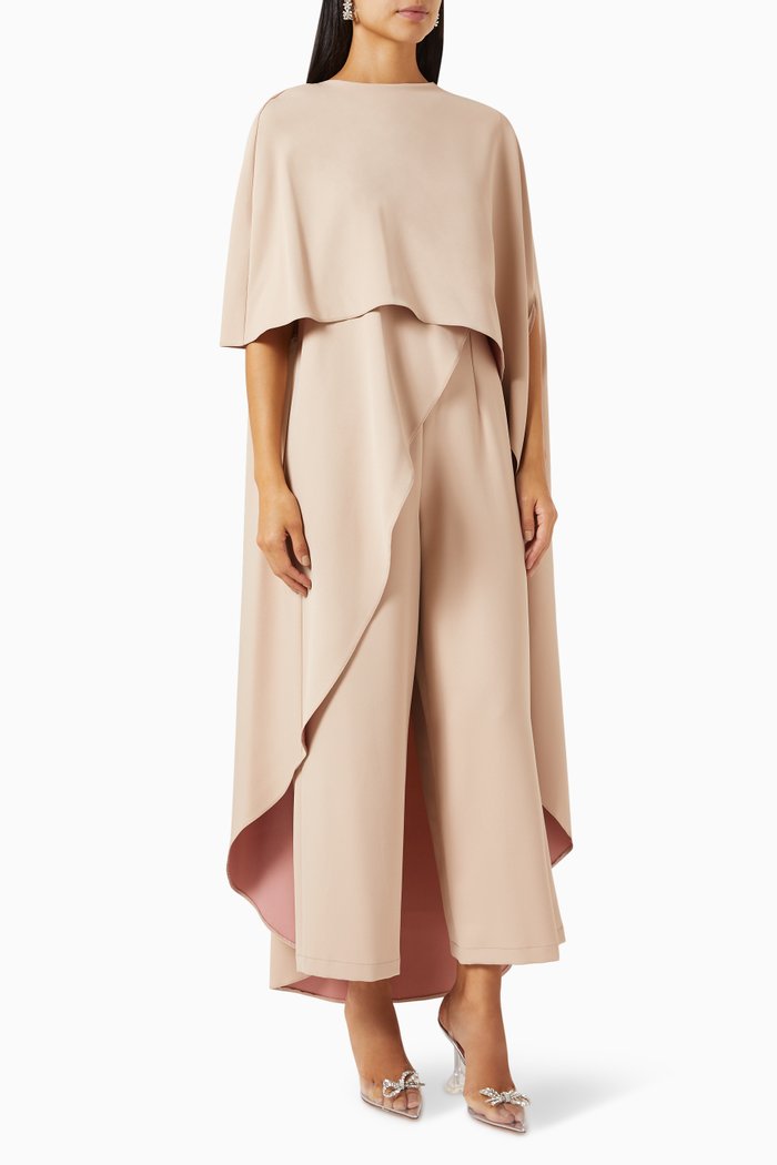 

Asymmetric Cape & Jumpsuit Set in Stretch-cape, Pink
