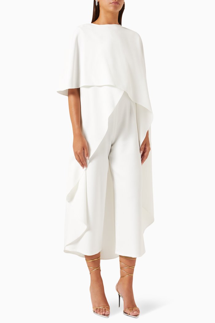 

Asymmetric Cape & Jumpsuit Set in Stretch-cape, White