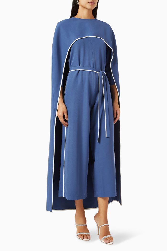 

Cape & Jumpsuit Set in Stretch-crepe, Blue