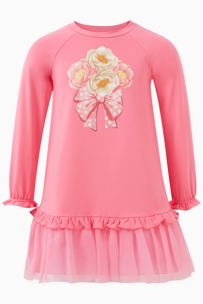 

Floral-print Dress in Cotton and Tulle, Pink