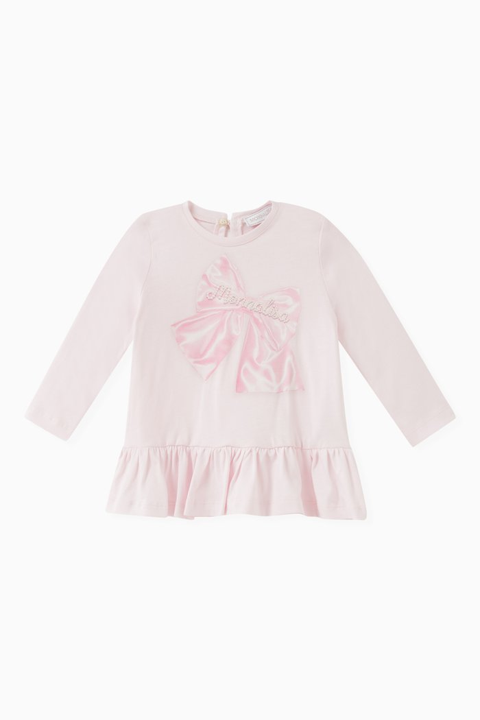 

Bow-print Peplum Top in Cotton, Pink