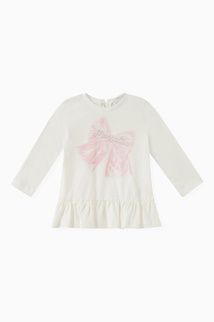 

Bow-print Peplum Top in Cotton, Neutral