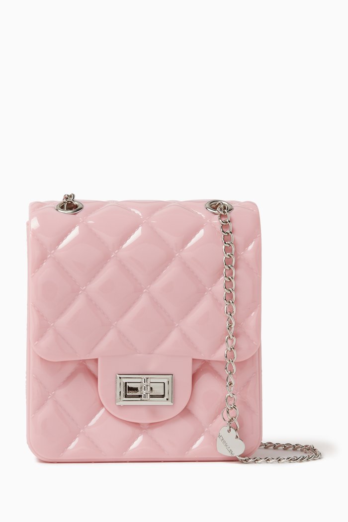 

Engraved Logo Quilted Shoulder Bag in PVC, Pink