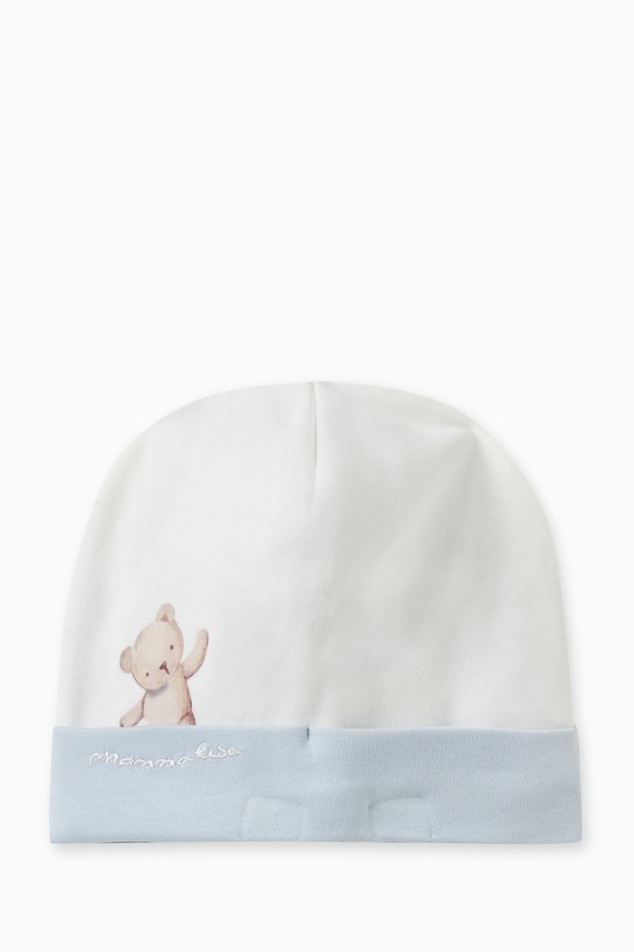 

Bear Print Beanie in Cotton, Neutral