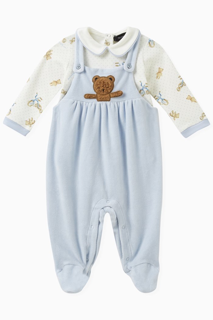 

Bodysuit & Dungarees Set in Cotton Blend Interlock, Blue