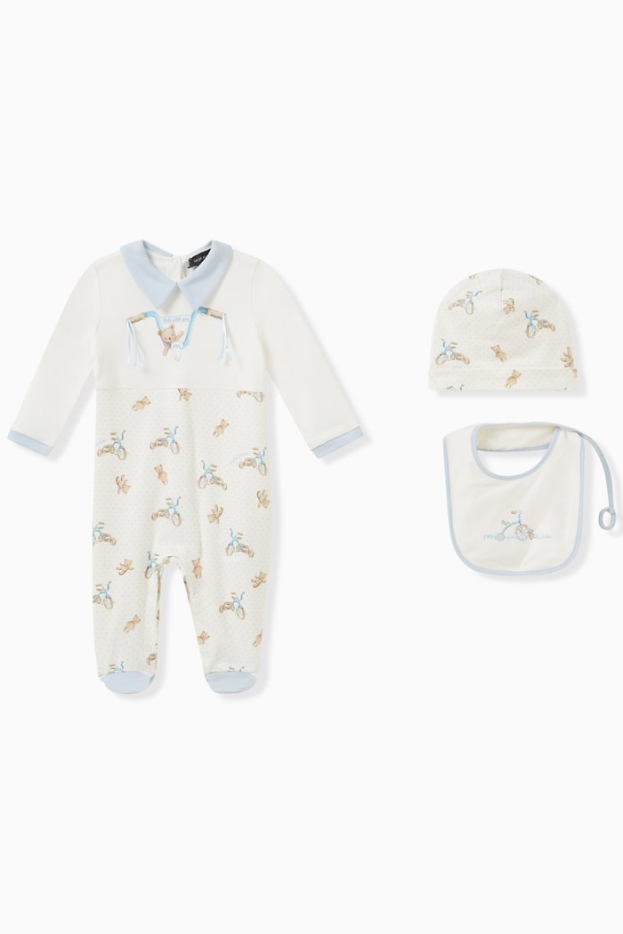 

Teddy-print Sleepsuit Set in Cotton, Neutral
