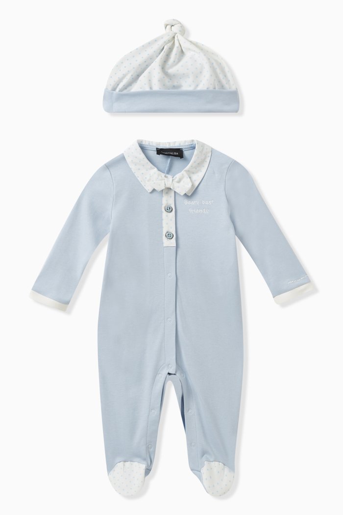 Playsuit & Beanie Set in Cotton, Blue