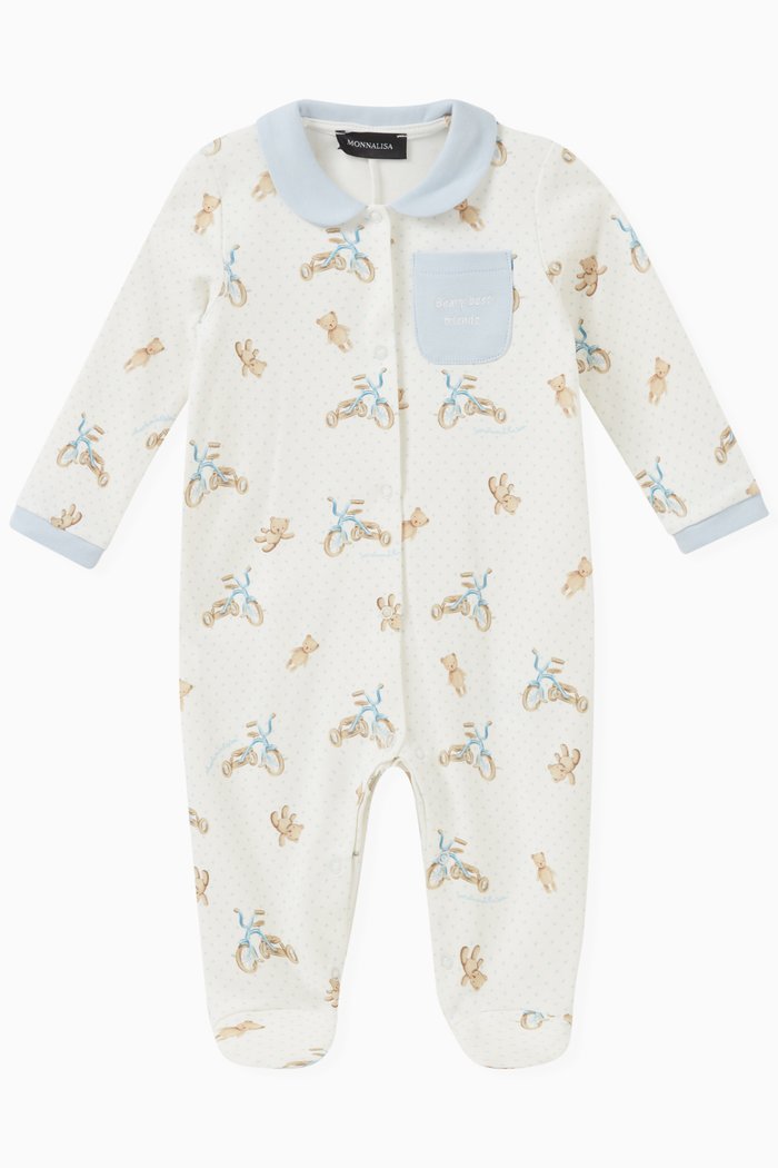 

Teddy-print Sleepsuit in Cotton, Neutral
