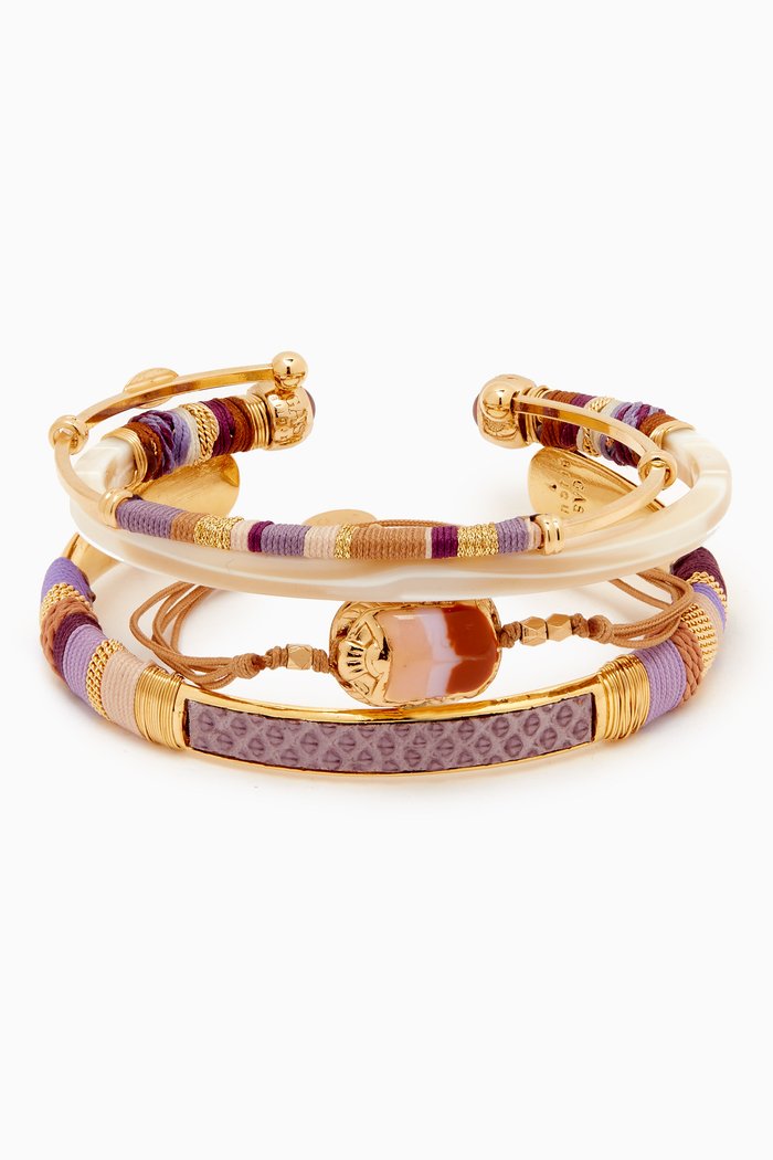 

Stacked Bracelets in Gold-tone Metal, Set of 4, Purple