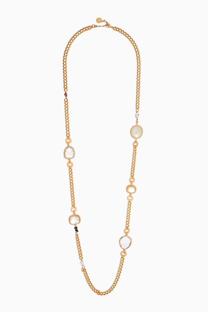 

Silene Mother of Pearl Long Necklace in 24kt Gold-plated Metal, White