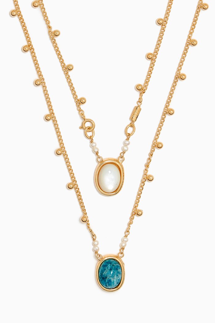 

Ovo Serti Apatite & Mother-of-pearl Scapulaire Necklace in Gold-tone Metal, Multicolour