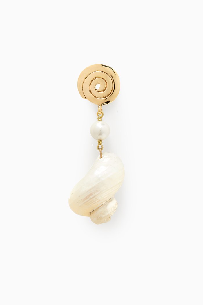 

Spiral Caracol Single Earring in Brass, White