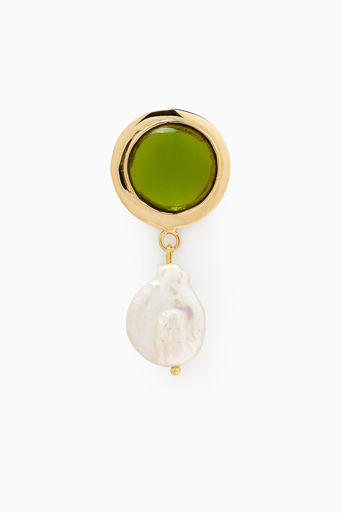 

Dome & Perla Single Earring in Brass, Green