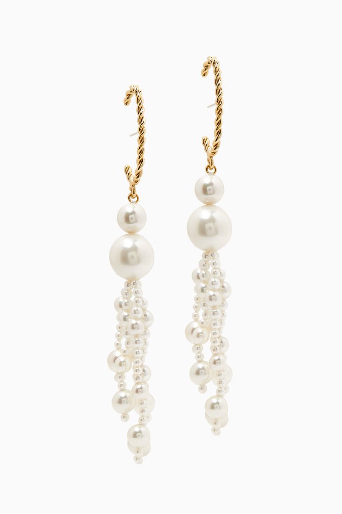 

Dangling Pearl Earrings inn Gold-filled metal, White
