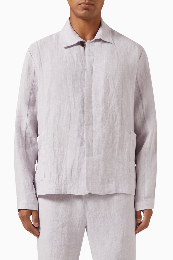 

Long Sleeved Jacket in Linen, Purple