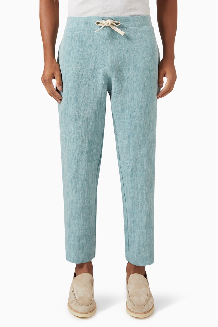 

Elasticated Trousers in Linen, Blue
