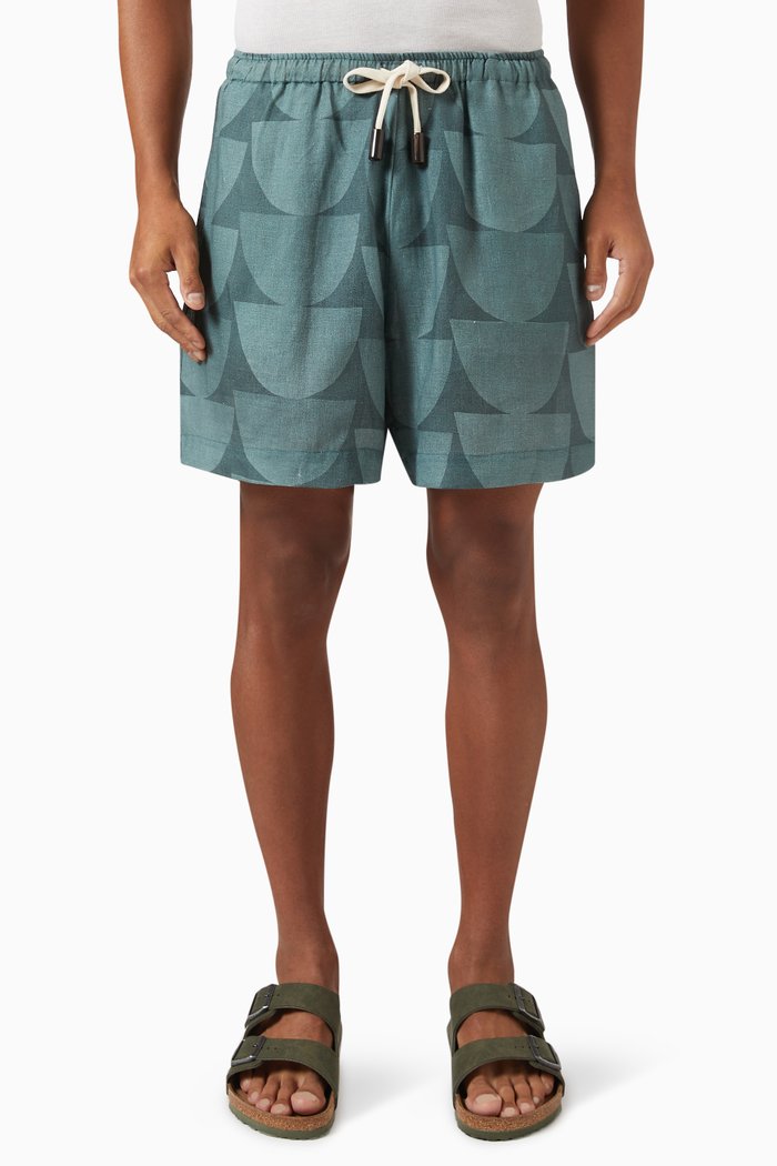 

Las Garzas Geometric Print Shorts in Linen, Green