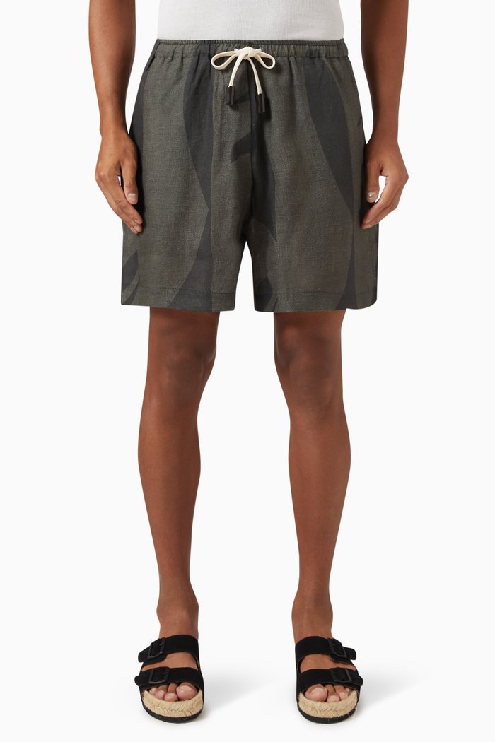 

Las Garzas Geometric Print Shorts in Linen, Grey