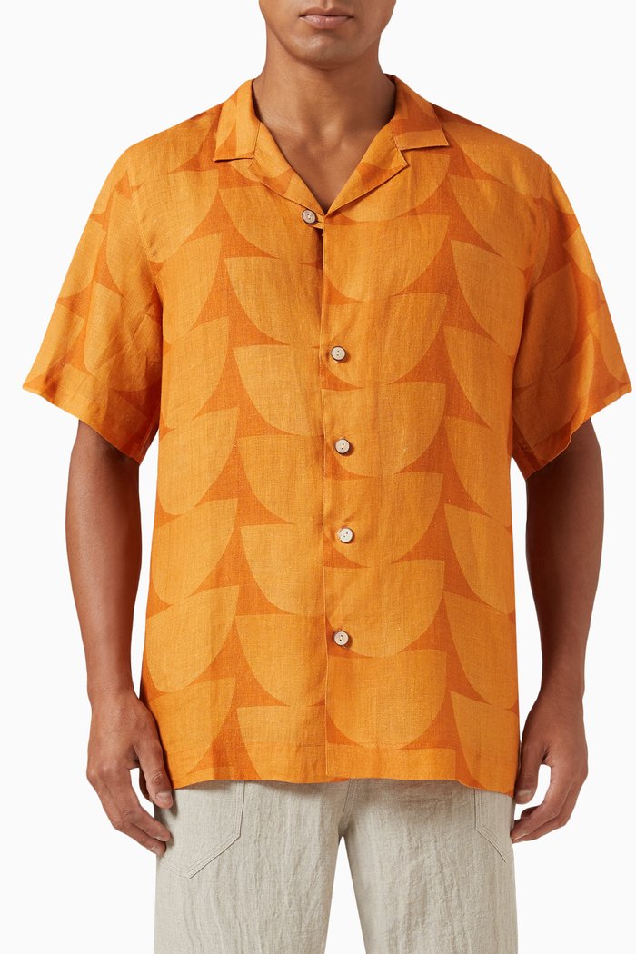 

La Susana Geometric Print Shirt in Linen, Orange