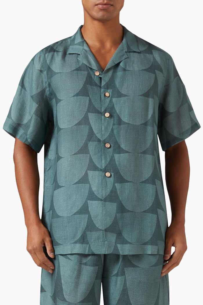 

La Susana Geometric Print Shirt in Linen, Blue