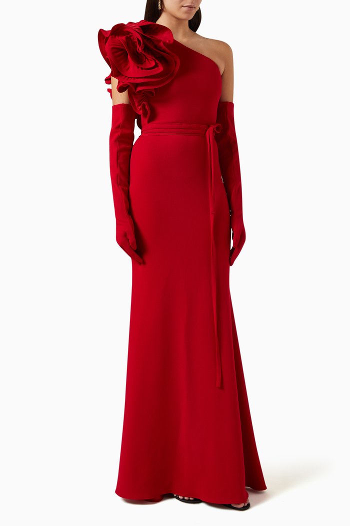 

One-shoulder Maxi Dress in Scuba-crepe, Red