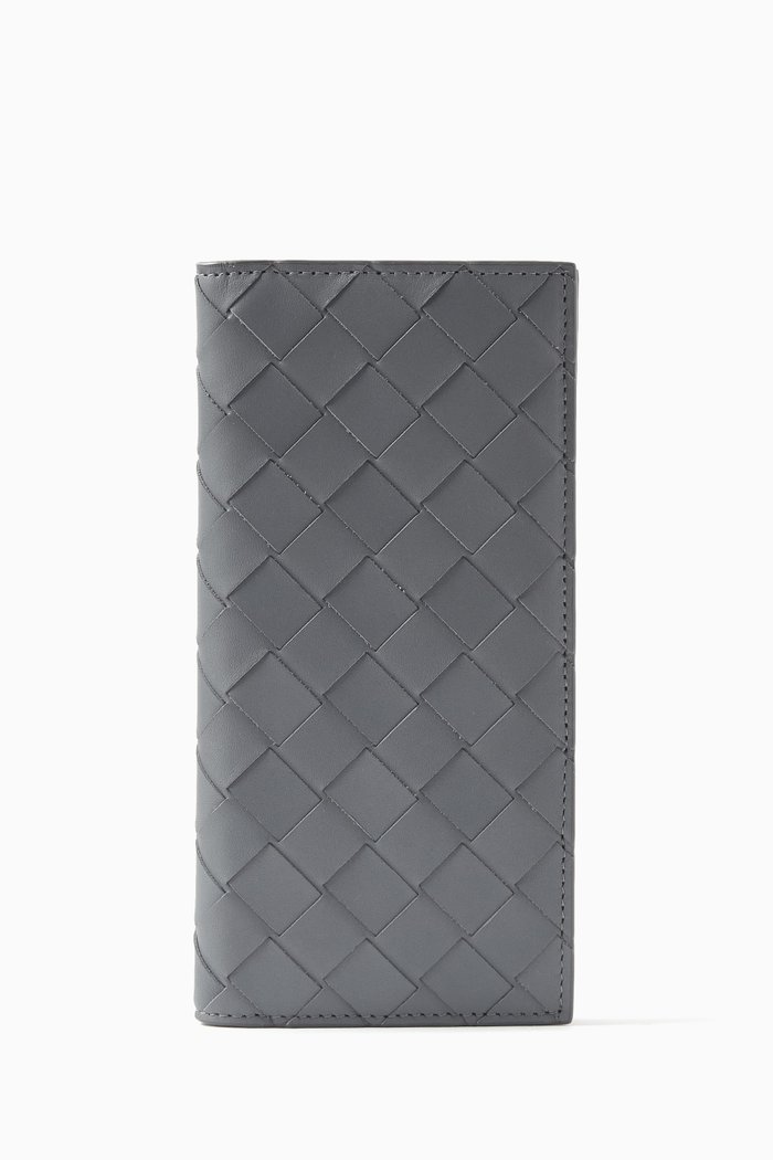 

Bi-Fold Continental Wallet in Intrecciato Calfskin, Grey