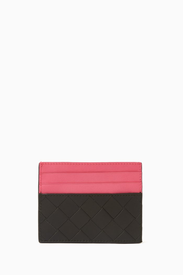 

Two-tone Card Case in Intrecciato Leather, Brown