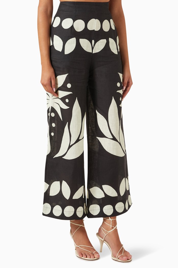 

Toya Printed Pants in Linen, Black