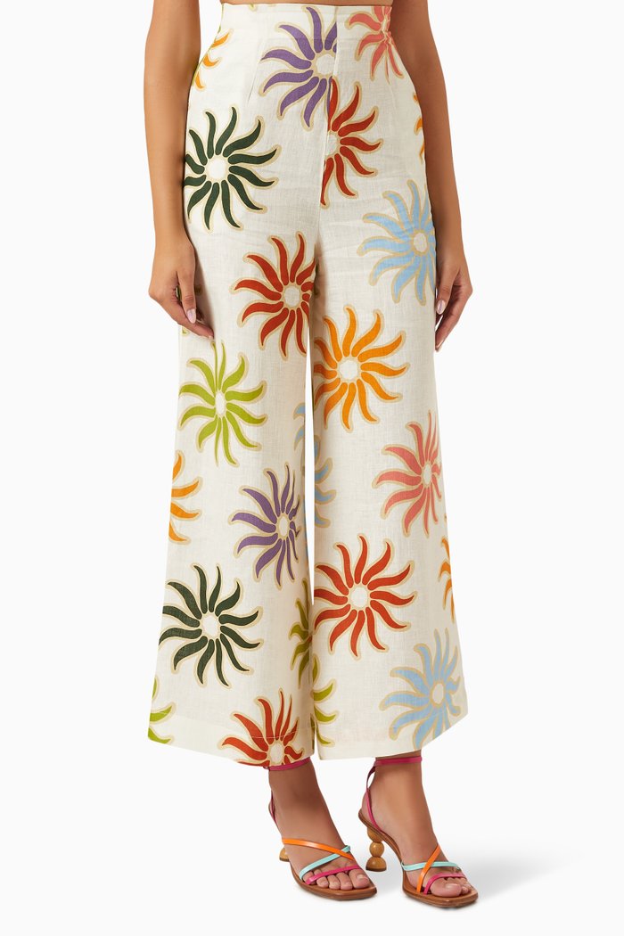 Toya Printed Pants in Linen, Multicolour