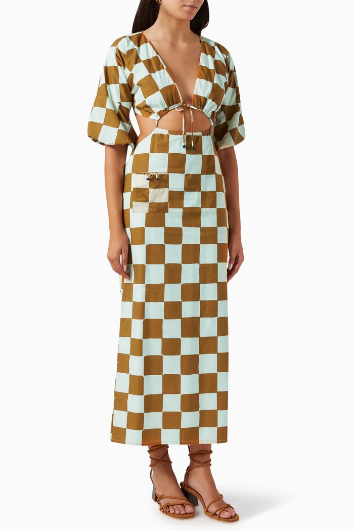 

Elena Cut-out Dress in Linen, Brown